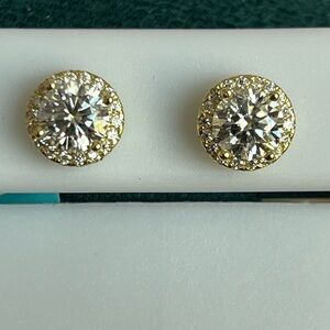 Dazzling Gold Moissanite Diamond 1.83 ctw Stud Earrings